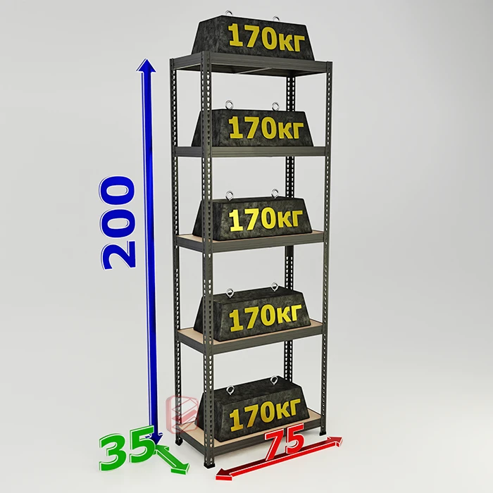 Стеллаж для гостиной в стиле лофт SBL 200х75х35 5 полок фото СтеллажМастер